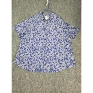 True Nation Mens 3XL Blue Abstract Marble Print Short Sleeve Button Down Shirt